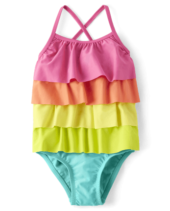 Girls Sleeveless Rainbow Tiered One Piece Swimsuit - Splish-Splash ...
