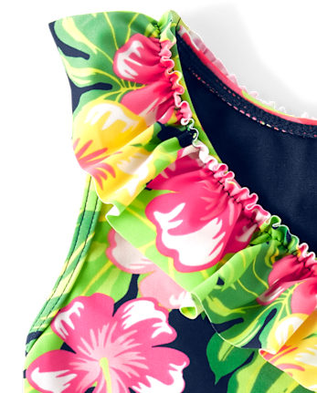 Girls Matching Family Tropical Ruffle One Piece Swimsuit - Aloha