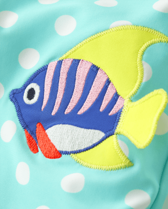 Girls Dot Embroidered Fish One Piece Swimsuit - Splish-Splash