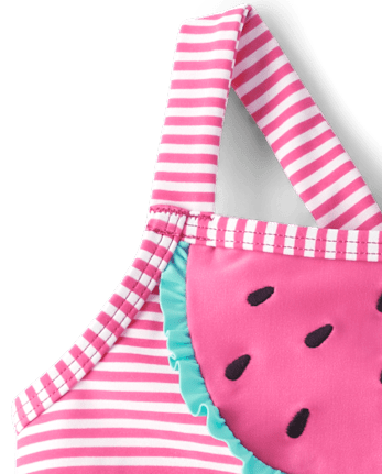 Girls Striped Embroidered Watermelon One Piece Swimsuit - Splish-Splash