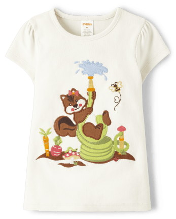 Girls Embroidered Chipmunk Top - Little Sprout