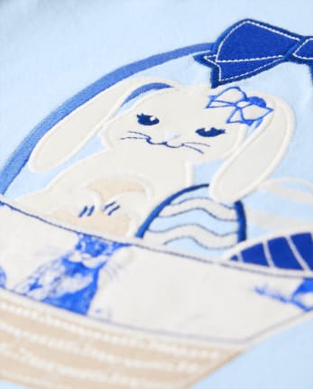 Girls Embroidered Basket Top - Blue Belle