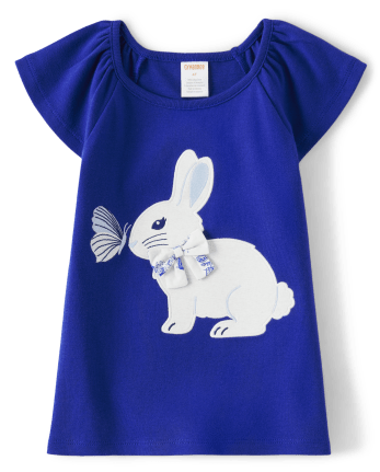 Girls Embroidered Bunny Top - Blue Belle