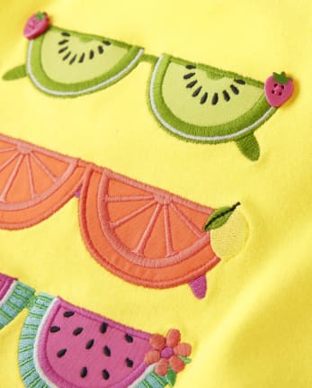 Girls Embroidered Sunglasses Flutter Top - Festive Fruit