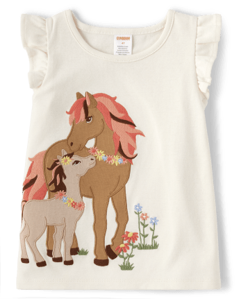 Girls Embroidered Horse Flutter Top - Country Trail