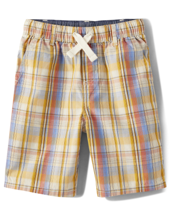 Boys Plaid Pull On Shorts - Country Trail