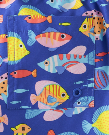 Gymboree | Boys | Fish Button Up Shirt - Splish-Splash in Blue | Size 12-18 M | 100% Cotton Poplin