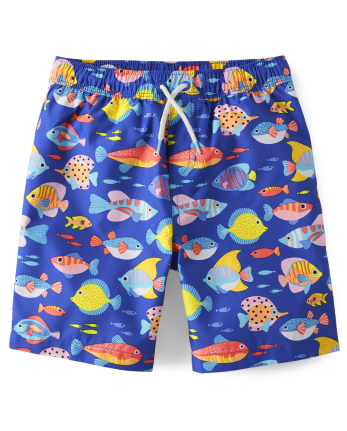 Boys Fish Print Swim Trunks - Splish-Splash | Gymboree - COOL COBALT