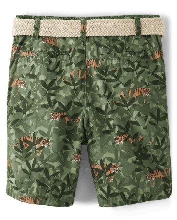 Boys Leopard Leaf Chino Shorts - Safari