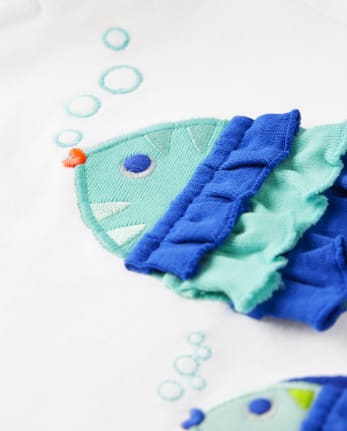 Girls Embroidered Fish Top - Save the Seas