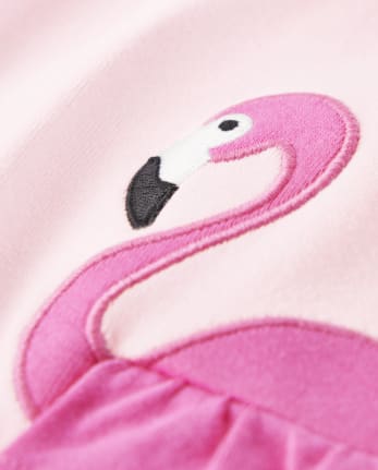 Girls Embroidered Flamingo Tank Top - Tropical Paradise