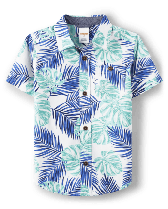 Boys Matching Family Tropical Leaf Button Up Shirt - Save the Seas