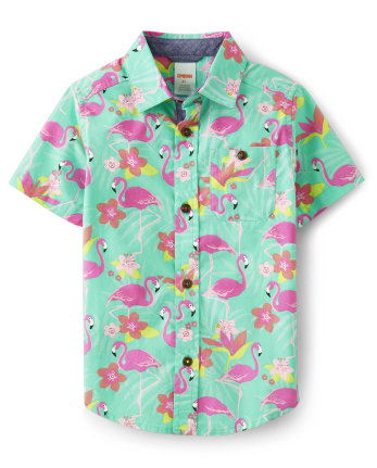 Boys Matching Family Short Sleeve Flamingo Print Button Up Shirt ...