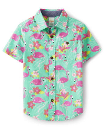 Boys Matching Family Flamingo Button Up Shirt - Tropical Paradise