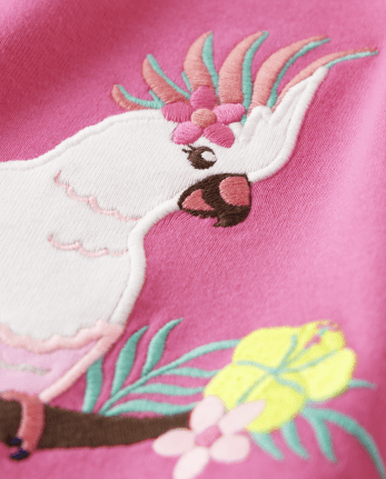 Camiseta sin mangas con peplo de pájaro bordado para niñas - Tropical Paradise