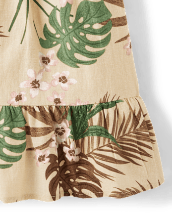 Girls Matching Family Palm Ruffle Dress - Safari