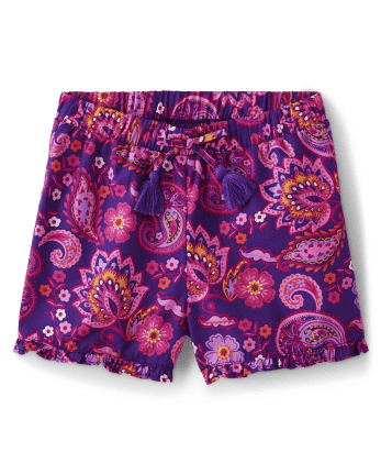 Girls  Paisley Paper Bag Waist Shorts - Island Spice