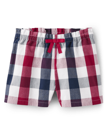 Girls Plaid Paper Bag Waist Shorts - American Cutie