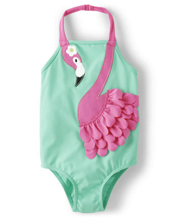 Girls Applique Flamingo One Piece Swimsuit - Splish-Splash
