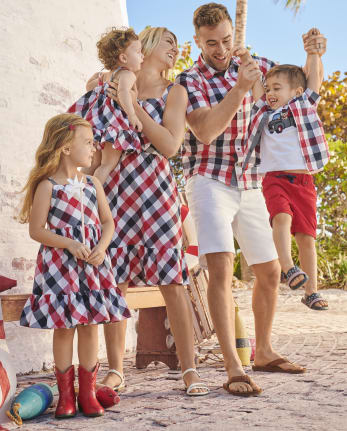 Girls Matching Family Plaid Ruffle Dress - American Cutie