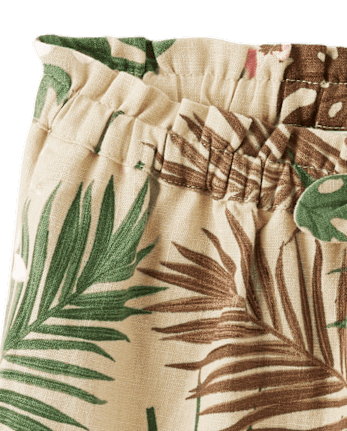 Girls Palm Paperbag Waist Shorts - Safari