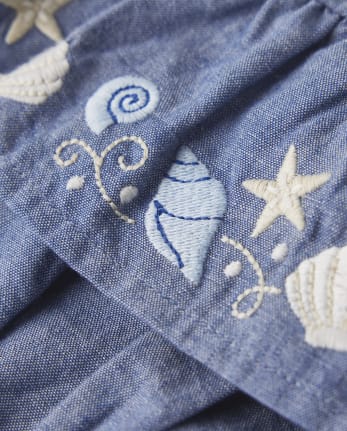 Girls Embroidered Seashell Ruffle Skort - Sandy Shores