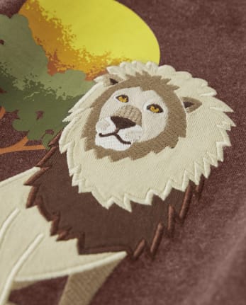 Boys Embroidered Lion Top - Safari