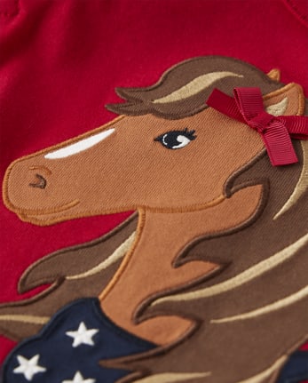 Girls Embroidered Horse Flutter Tank Top - American Cutie