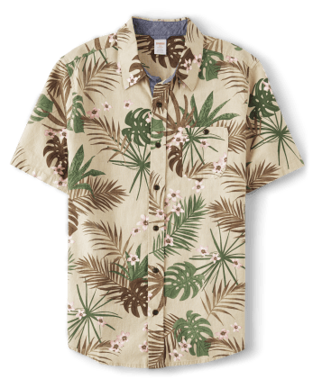 Mens Matching Family Palm Button Up Shirt - Safari