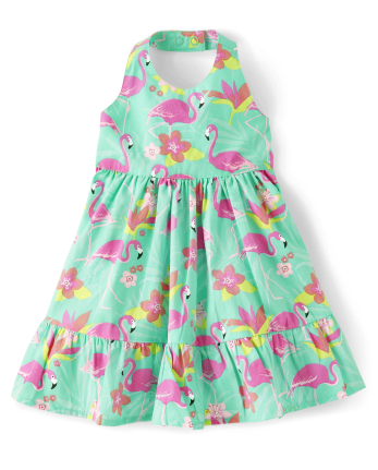 Baby Girls Matching Family Flamingo Halter Dress - Tropical Paradise