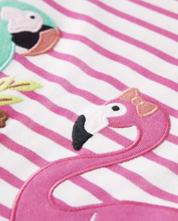 Pijama de 2 piezas de algodón con pájaros bordados a rayas para niñas - Gymmies