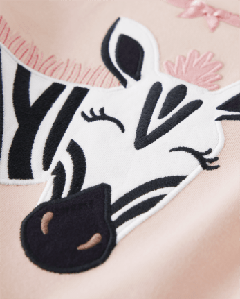 Girls Embroidered Zebra Snug Fit Cotton Pajamas - Gymmies