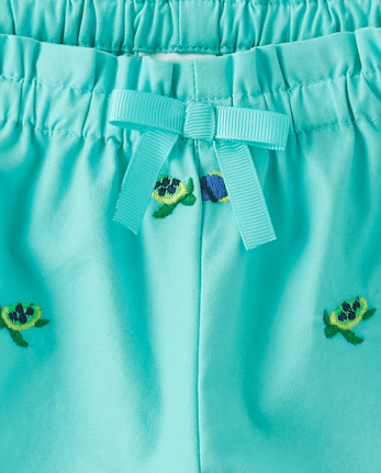 Girls Schiffli Turtle Fish Paperbag Waist Shorts - Save the Seas