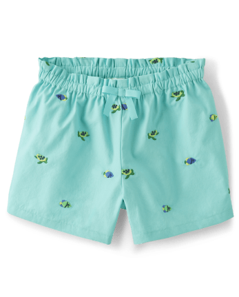 Short taille haute à imprimé tortue Fille Schiffli - Sauvez les mers