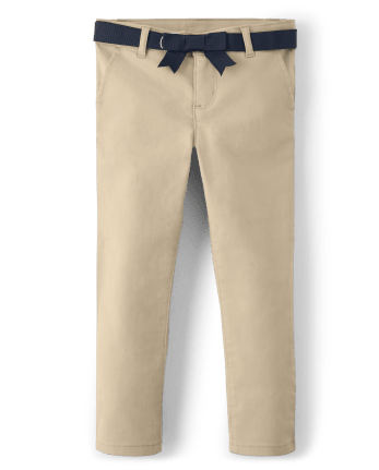 Girls Wrinkle-Resistant Belted Chino Pants - Uniform