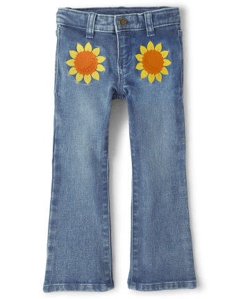 Fille Applique Tournesol Jeans à jambe semi-évasée - Happy Harvest