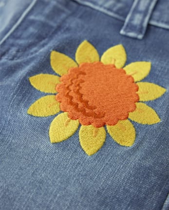Fille Applique Tournesol Jeans à jambe semi-évasée - Happy Harvest