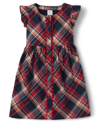 Vestido Babydoll de popelina a cuadros familiar a juego para niñas - Apple Orchard