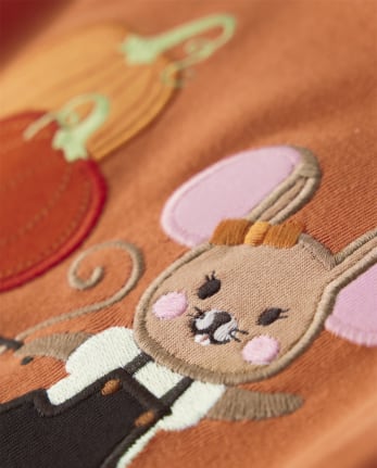 Girls Embroidered Mouse Top - Lil' Pumpkin
