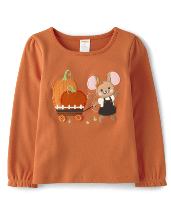 Girls Embroidered Mouse Top - Lil' Pumpkin