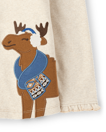Girls Embroidered Moose Top - Montana Mountain
