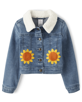 Fille Applique Tournesol Denim Veste - Happy Harvest