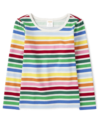 Girls Long Sleeve Rainbow Striped Top - Very Merry | Gymboree - HALO WHITE