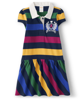 Robe polo à rayures style universitaire pour fille - Prep School
