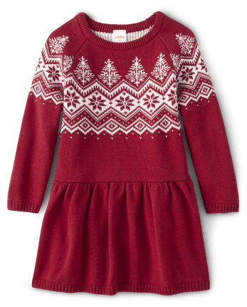 Girls Intarsia Snowflake Fairisle Sweater Dress - A Royal Christmas