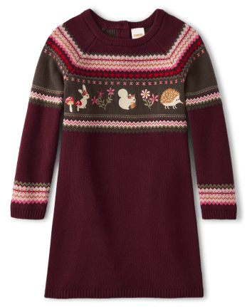 Girls Long Raglan Sleeve Embroidered Forest Animal And Fairisle