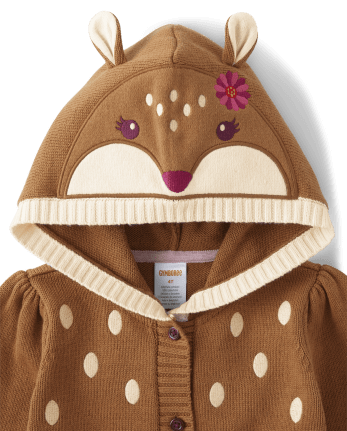 Girls Long Sleeve Embroidered Deer Hoodie Cardigan - Enchanted