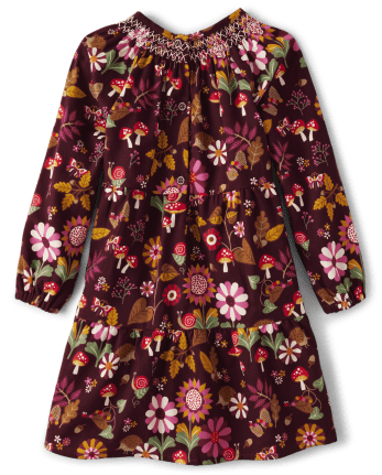 Girls Flower Leaf Flannel Tiered Dress - Enchanted Forest