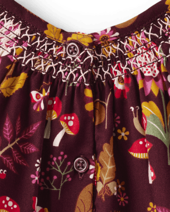 Girls Flower Leaf Flannel Tiered Dress - Enchanted Forest