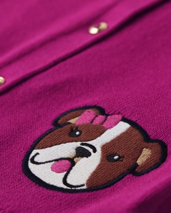 Girls Applique Dog Cardigan - Prep School